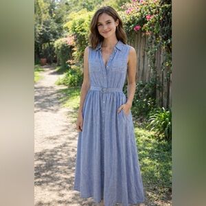 Tulip Creations Drop Waist Striped Blue Sleeveless Dress